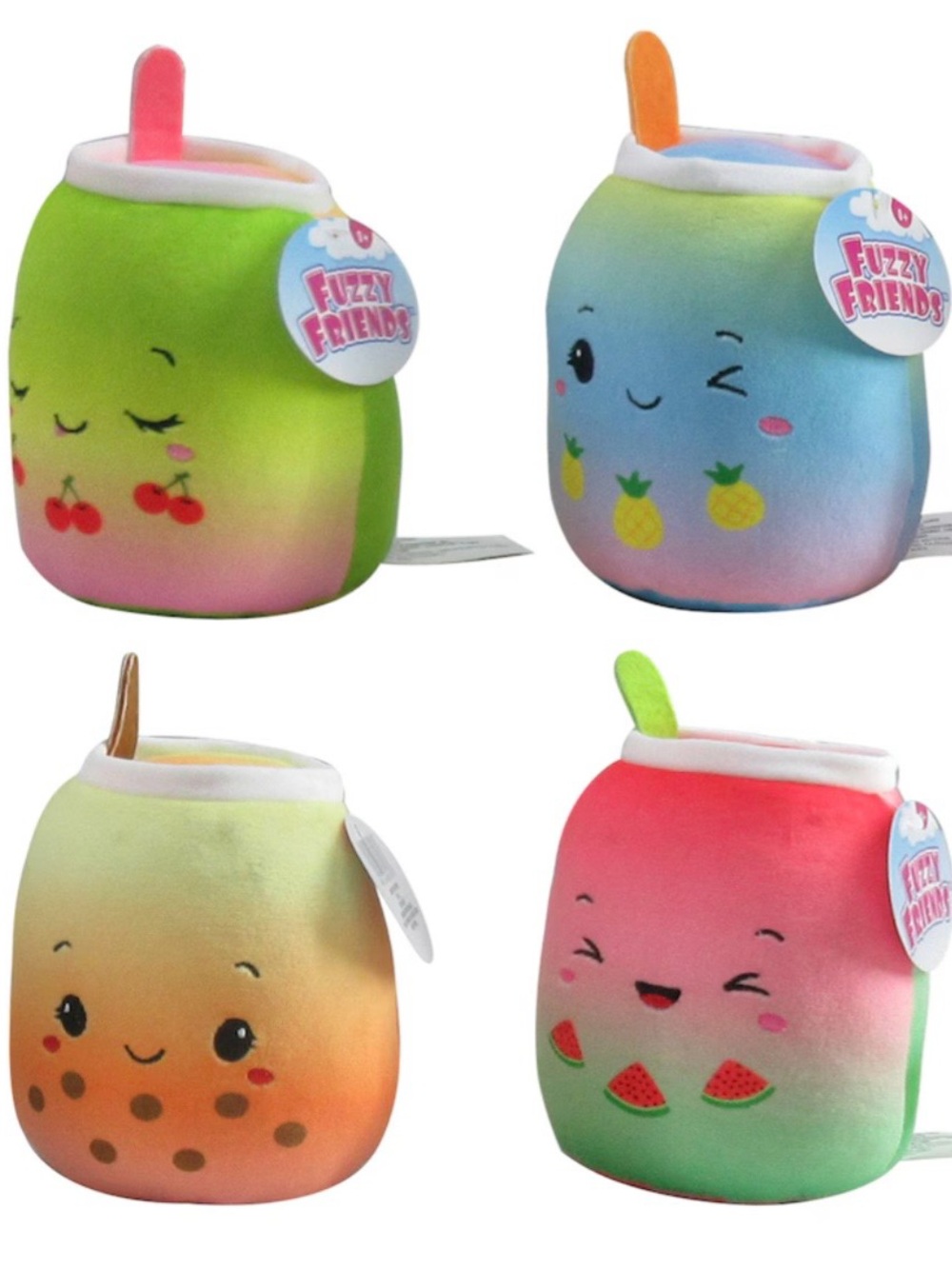 New FRIENDS Plush Drink Squishies in Green, Blue, Orange, Pink Bundle